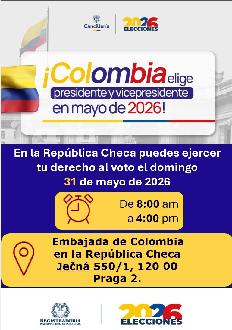 Único puesto de votación habilitado en la República Checa para elecciones Presidenciales de la República de Colombia 2026